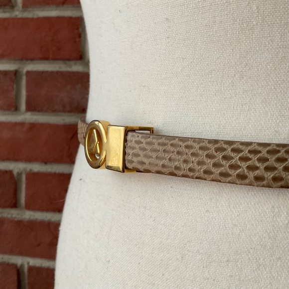 Vintage Beige Tan Snakeskin Leather Belt Removable Gold Buckle NEW - Picture 10 of 11